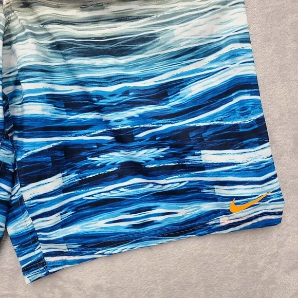 Nike Shorts Mens Large Blue White Orange Swim 11" Inseam Lined Drawstring - Picture 2 of 12